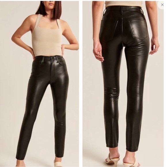 NWT Abercrombie & Fitch Ultra Skinny High Rise Vegan Leather Pants Small Short - Picture 2 of 7